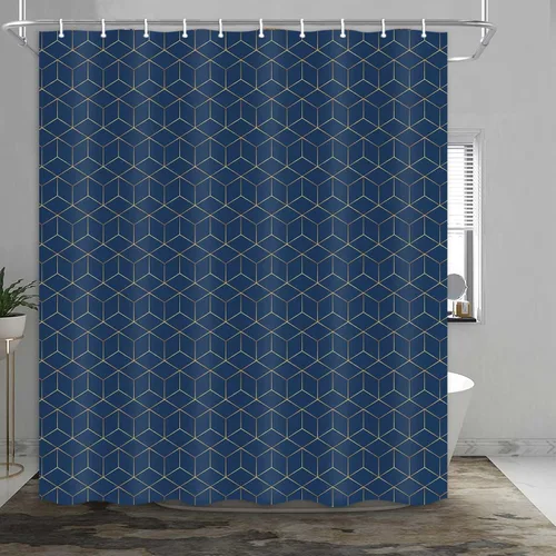 Vista 21 de JAWO Black Gold Geometric Shower Curtain, Modern Abstract Polygonal Texture Bathroom Curtain, Waterproof Fabric Bath Curtain,6pcs Hooks, 36X70 in