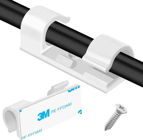 Vista 9 de XHF 50 piezas medianas Clips de cable autoadhesivos negros, clips de cable Organización de cables Soporte de cable para debajo del escritorio