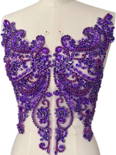 Vista 8 de Apliques de encaje hechos a mano con diamantes de imitación para coser en cuentas de vidrio, accesorios para ropa de vestir (blanco)