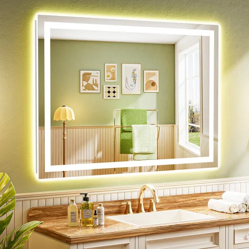 Vista 77 de Espejo de baño LED de 20 x 30 pulgadas con luces delanteras y retroiluminadas, espejo de tocador iluminado para pared de baño con 3