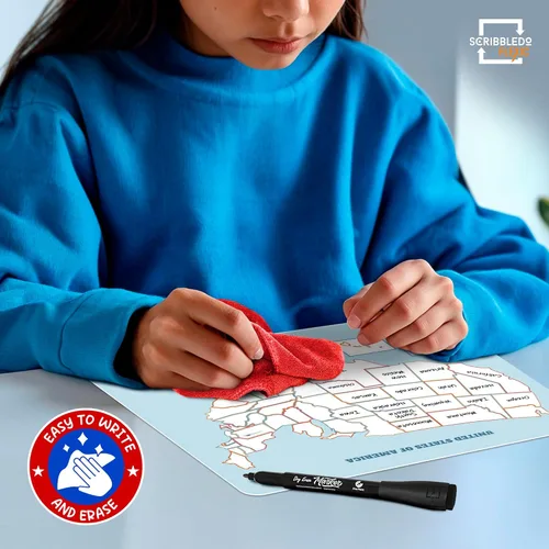 Vista 6 de SCRIBBLEDO Hojas de mapa de Estados Unidos de borrado en seco de 11 x 14 pulgadas, mapas de práctica reutilizables de Estados Unidos