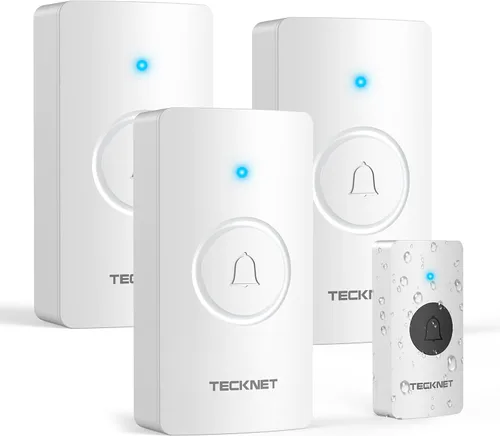 Vista 9 de TECKNET Timbre inalámbrico 1312FT, timbre de puerta impermeable IP67 para aulas, timbre de puerta alimentado por batería, 60 melodías, 5 niveles