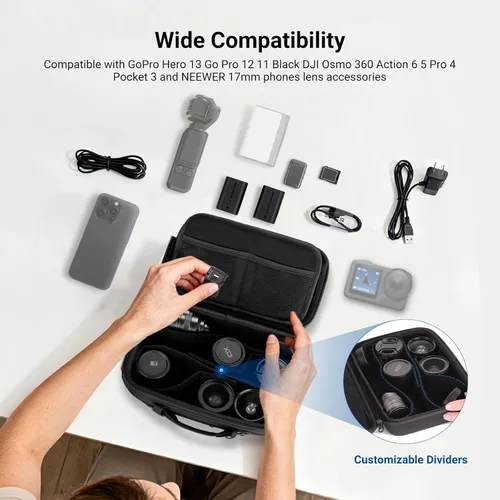 Vista 4 de NEEWER Funda de transporte para cámara de acción y accesorios, bolsa de almacenamiento protectora a prueba de salpicaduras con divisores