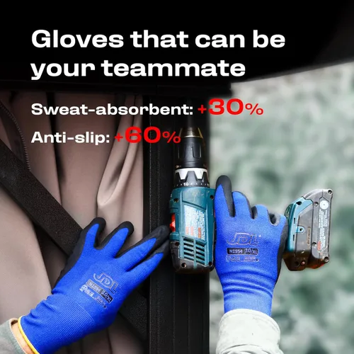 Vista 4 de JDL Work Gloves with Micro Foam Nitrile Coated, Touch Screen Compatible,US Patent Seamless Knit Nylon Safety Gloves