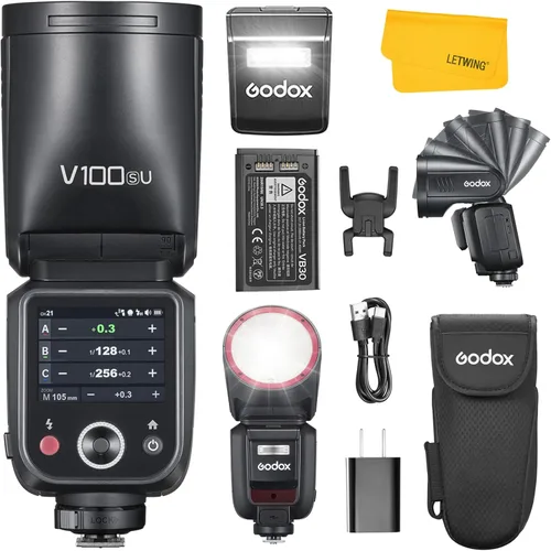 Vista 13 de Godox V100 C V100-C Flash para Canon, 100Ws TTL Canon Speedlite HSS 1/8000S, Control de Pantalla Táctil, 400 Flashes de Potencia Completa, Batería