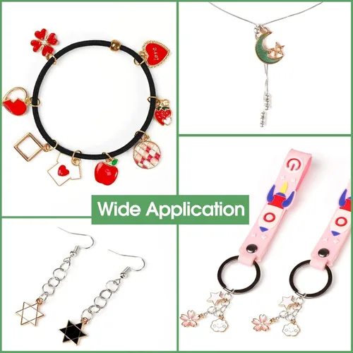 Vista 6 de 500 PCS Dijes para Fabricación de Joyas, Surtidos de Oro, Plata y Esmalte Dijes Lindos para Pulseras DIY, Collares, Aretes, Llaveros y Proyectos