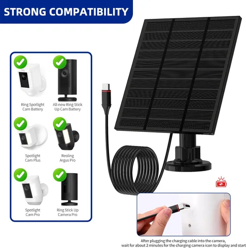 Vista 2 de Paneles solares para cámara Ring al aire libre inalámbrica (Nueva Generación) Cargador de panel solar de 5W 5V con USB-C y enchufe para Spotlight