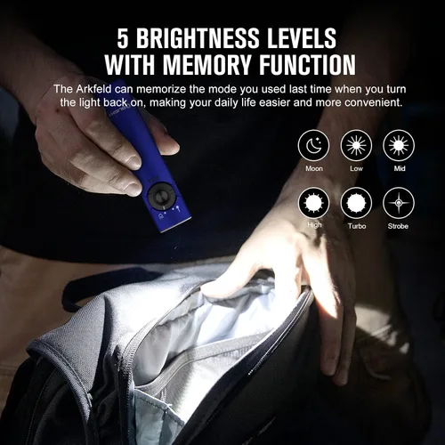 Vista 5 de OLIGHT Arkfeld - Linterna plana EDC de 1000 lúmenes, luz LED blanca con combo de haz verde, alimentación por batería recargable integrada
