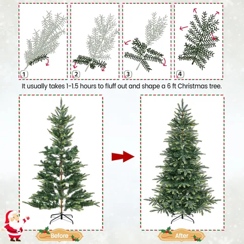 Vista 8 de Yaheetech - Árbol artificial de Navidad de abedul artificial preiluminado de 6 pies con 400 luces LED blancas cálidas, árbol de Navidad