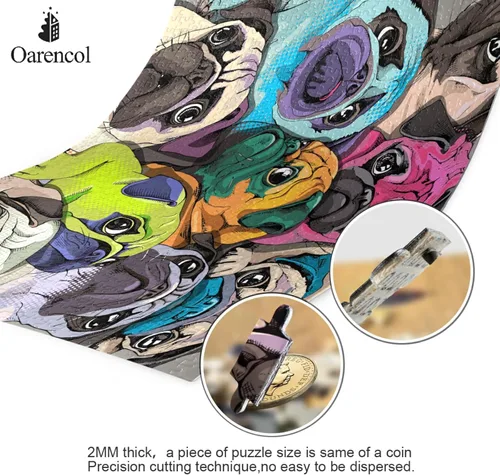 Vista 3 de Rompecabezas de pug colorido divertido perro animal 500 piezas rompecabezas para adultos