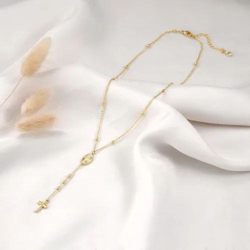 Vista 6 de Misearo Collares largos para mujer, modernos y delicados, collares largos de oroplata para mujer, oro de 14 quilates, plata de ley con cuentas