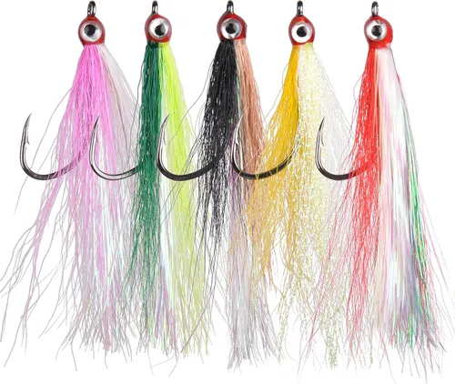 Vista 10 de Clouser Minnow - Señuelo de pesca con mosca, señuelo de pesca con mosca de agua salada, moscas de lubina a rayas de pesca con cola de buque