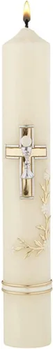 Needzo Vela cónica decorada a mano de la primera comunión con diseño de cáliz, cruz y anfitrión, regalos católicos para niñas y niños, velas altas