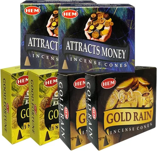 Vista 3 de Atrae Dinero Good Fortune Gold Rain - Paquete variado de conos y soporte de lluvia de Hem Trumiri Insense Insence