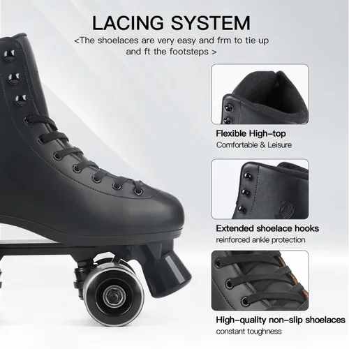 Vista 6 de Besketo Classic High-top Roller Skates, PU Leather, Four-Wheel, Indoor/Outdoor, Beginner