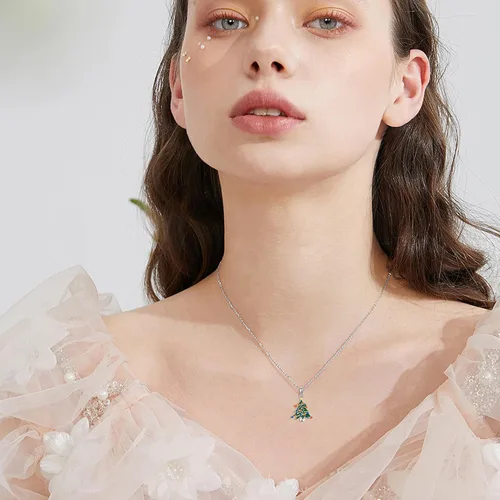 Vista 2 de YAFEINI Collar de Navidad, árbol de Navidadpan de jengibre de plata de ley, joyería de Navidad para mujer