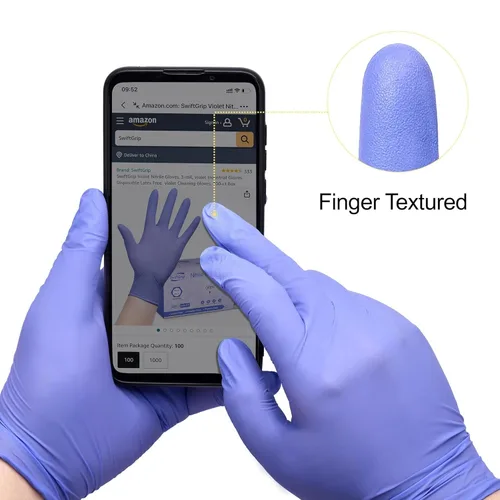 Vista 7 de Guantes desechables de nitrilo para examen, 3 mil, medianos, caja de 100, guantes de nitrilo violeta, desechables, sin látex, para médicos