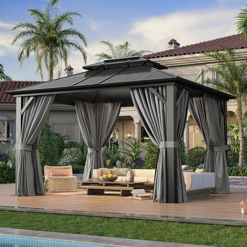 Vista 62 de Cobertizo de almacenamiento de metal negro de 10 x 10 pies, cobertizo de herramientas duradero para exteriores con construcción de acero resistente