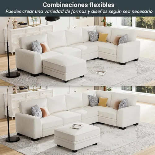 Vista 4 de Legend Vansen Sofá modular de gran tamaño, sofá reversible en forma de U con otomana, sofá de pana de asiento profundo para sala de estar, 6 plazas