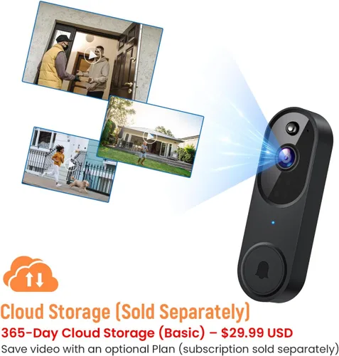 Vista 7 de Cámara de timbre de video inteligente inalámbrica, detección humana con IA y alertas instantáneas, visión nocturna, audio de 2 vías, funciona