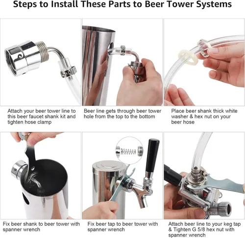 Vista 5 de MRbrew Kit de grifo de vástago de cerveza, grifo de cerveza de cierre automático de núcleo inoxidable con manguera de líquido de 3/16 pulgadas y púa
