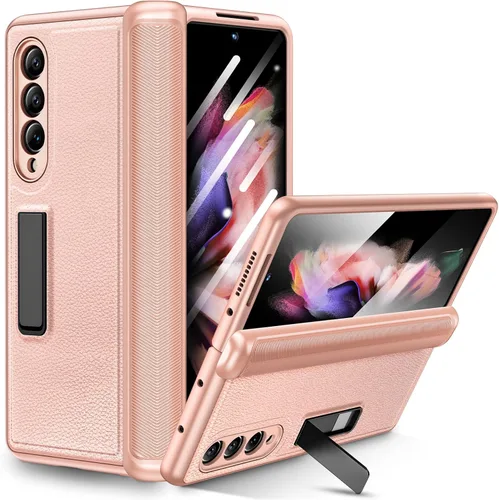Vista 11 de Ruky Funda de cuerpo completo para Samsung Galaxy Z Fold 3, soporte magnético, protección de bisagra, protector de pantalla integrado, funda de piel