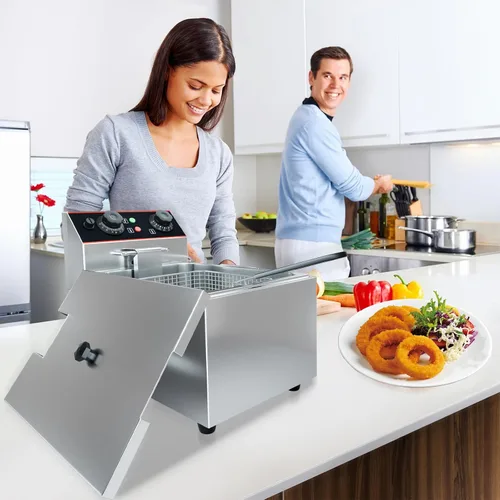 Vista 6 de Freidora eléctrica comercial de 6 L (6.5 cuartos de galón) con 1 cesta, freidora de acero inoxidable de 1500 W para uso doméstico, temperatura