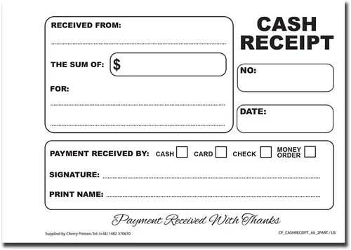 Vista 3 de Cherry - Libro de recibos de efectivo sin carbono, 3 partes, con escudo de escritura de hojas sueltas, A6 (4.1 x 5.8 pulgadas), 50 juegos, numerado