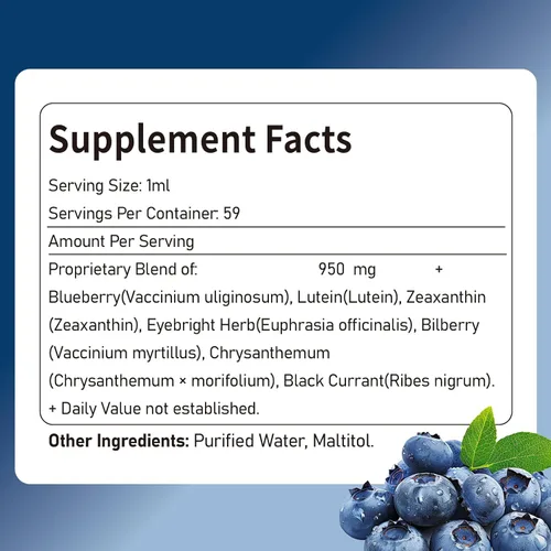 Vista 8 de Suplemento de extracto de arándano para la salud ocular, fórmula 7 en 1 gotas de hierbas que apoyan los ojos secos y la visión con arándano, hierba
