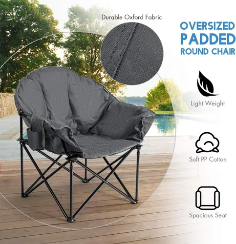 Vista 4 de S AFSTAR Silla de campamento de gran tamaño, silla acolchada con forma de luna redonda con soporte para tazas y bolsa de transporte, silla de ocio