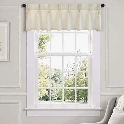 DriftAway Cenefa plisada para ventana de cocina, cenefa de lino sintético con textura de color beige sólido para sala de estar, cenefa de lino con