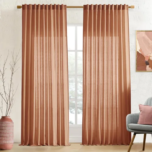 Vista 74 de XTMYI - Cortinas transparentes de 54 pulgadas de largo, juego de 2 paneles para baño, cortinas cortas de lino y algodón con semi privacidad