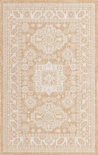 Vista 342 de Unique Loom Outdoor Aztec Collection Alfombra de área - Chalca (10 pies, redonda, azul/marfil)