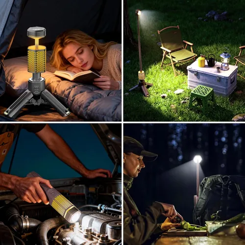 Vista 5 de Luz telescópica portátil para acampar con soporte, luz de campamento recargable de 10500 mAh con bolsa de almacenamiento, lámpara magnética Gris
