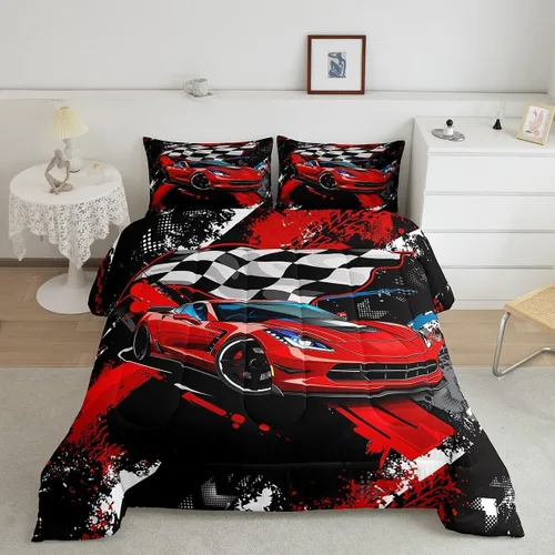 Vista 63 de Juego de ropa de cama con estampado de panal de abeja, juego de edredón con patrón hexagonal de fuego rojo y negro para niños, niñas, adolescentes