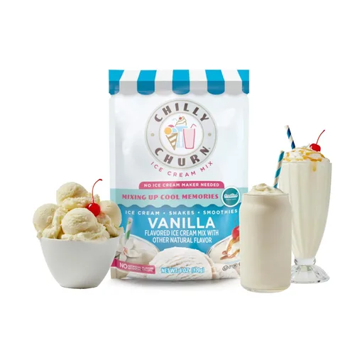 Vista 11 de Chilly Churn Helado con sabor a pastel de cumpleaños, batidos y batidos, uso con batidora de mano, licuadora, crema de encimera, máquina de helados