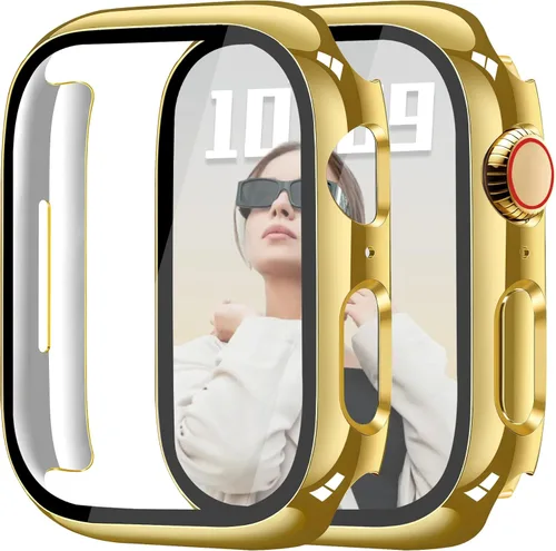 Vista 22 de JR.DM - Juego de 2 fundas de policarbonato duro de 38 mm con protector de pantalla de vidrio templado HD para Apple Watch Series 3/2/1, protector
