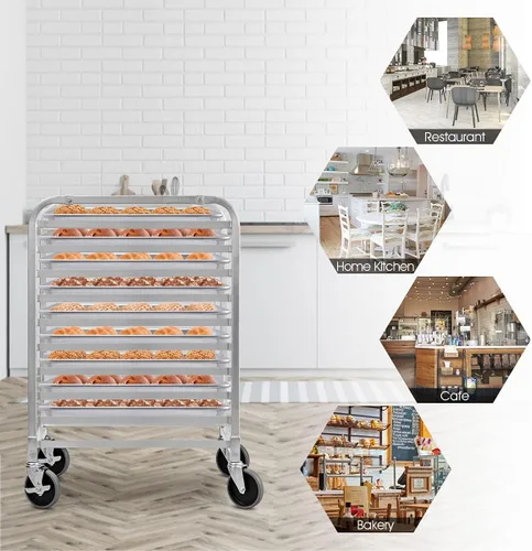 Vista 7 de ReunionG Estante para panecillos de 10 niveles, estante para panadería con 2 ruedas bloqueables, carrito de refrigeración de almacenamiento