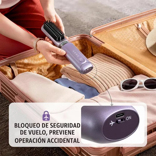 Vista 6 de Rizador de pelo inalámbrico 2 en 1, herramientas de pelo recargables de tamaño de viaje, cepillo alisador de pelo inalámbrico intercambiable