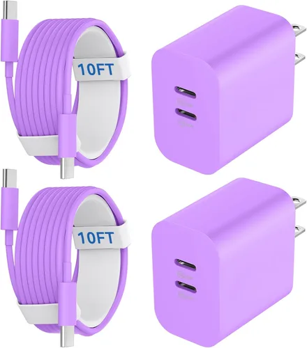 Vista 17 de Cargador para teléfono 15/16/17 Pro Max de carga rápida, bloque de carga USB C de doble puerto de 20 W con cable de carga USB C a C de 6.6 pies