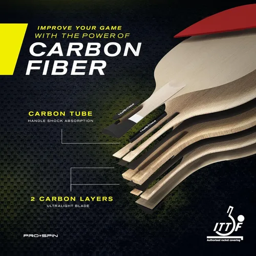Vista 3 de PRO-SPIN Palas de ping pong - Raquetes de tenis de mesa de nivel profesional con fibra de carbono para un control superior Lámina de 7 capas, goma