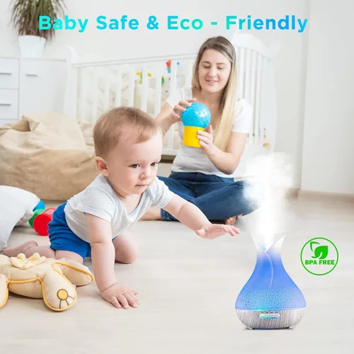 Vista 4 de Difusor de aceite esencial de 18.6 fl oz, humidificador difusor de aromaterapia, 7 luces ambientales con apagado automático para dormitorio