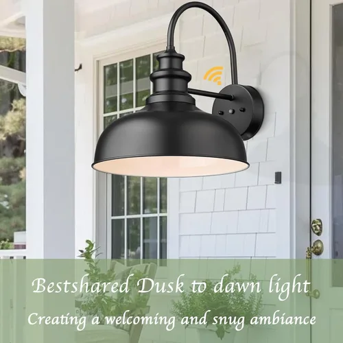 Vista 6 de Bestshared Luces de granero de cuello de cisne del atardecer al amanecer, aplique de pared al aire libre de 14 pulgadas, lámpara de pared exterior