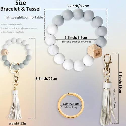 Vista 2 de BIHRTC - Pulserallavero para enganchar las llaves del auto, brazalete con cuentas de silicona para mujer