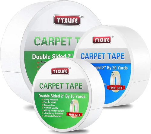 YYXLIFE Cinta adhesiva de doble cara para alfombras de área, extraíble, multiusos, para suelos de madera dura, alfombras de exteriores, 2 pulgadas x