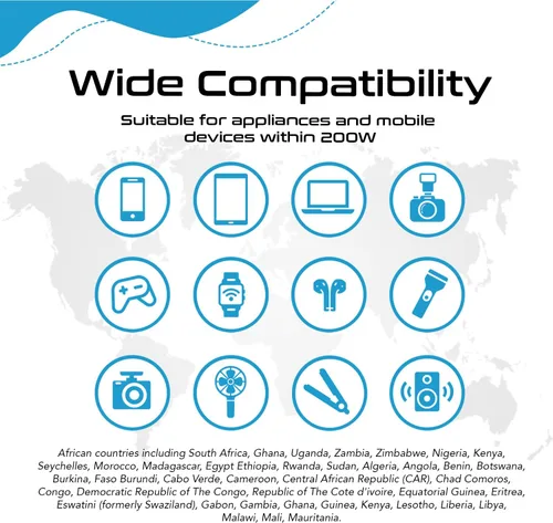 Vista 6 de Ceptics Convertidor de voltaje de Sudáfrica - Convertidor de 200 W de 220 V a 110 V para dispositivos como rizador, alisador, cargadores, enchufe