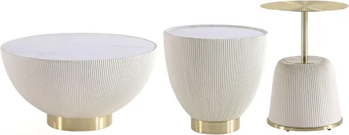 Manhattan Comfort Moderna mesa auxiliar Anderson, mesa auxiliar 1.0 y 2.0, tapizada en piel sintética color crema con mesa de cerámica sintética y