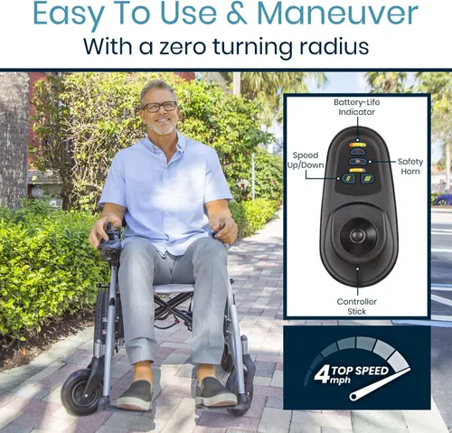 Vista 4 de Vive Silla de ruedas eléctrica plegable, silla de ruedas plegable, scooter de potencia estrecha, resistente, aprobada por la TSA, tamaño compacto