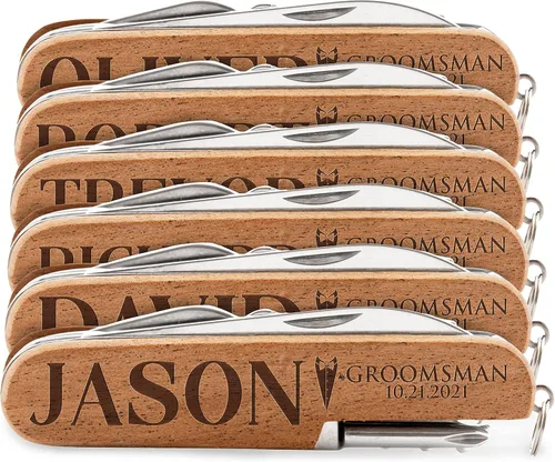 Vista 9 de Cuchillo de bolsillo personalizado para padrinos de boda - Cuchillos personalizados multiherramienta de 8 funciones - Cuchillos de bolsillo grabados