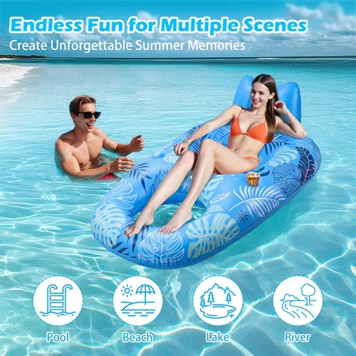 Vista 4 de JOSEN Inflatable Pool Float Adult, Pool Float Lounger Raft Floaties Water Floating Chair with Cup Holders Backrest & Footrest for Swimming Pool